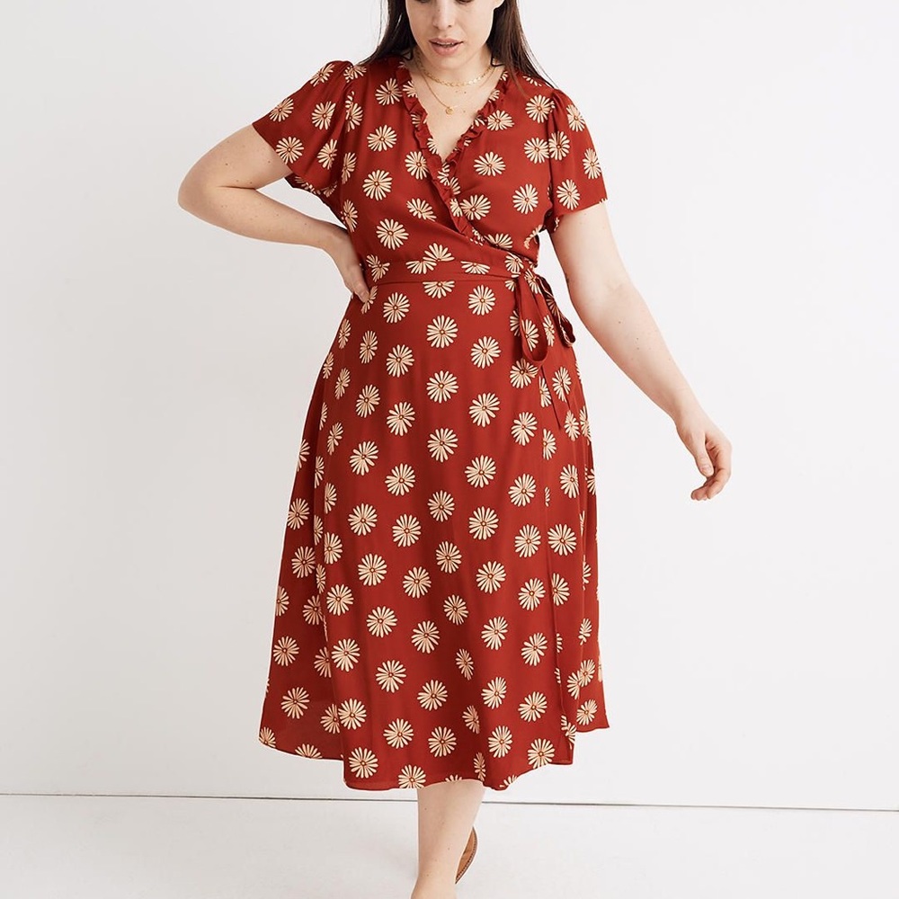 Ruffle-Edge Wrap Midi Dress in Daisy Daydream